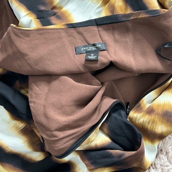 Ann Taylor Sheath Dress Silk Ruched Sides Sleeveless Neutral Black Brown Cream - Picture 11 of 13